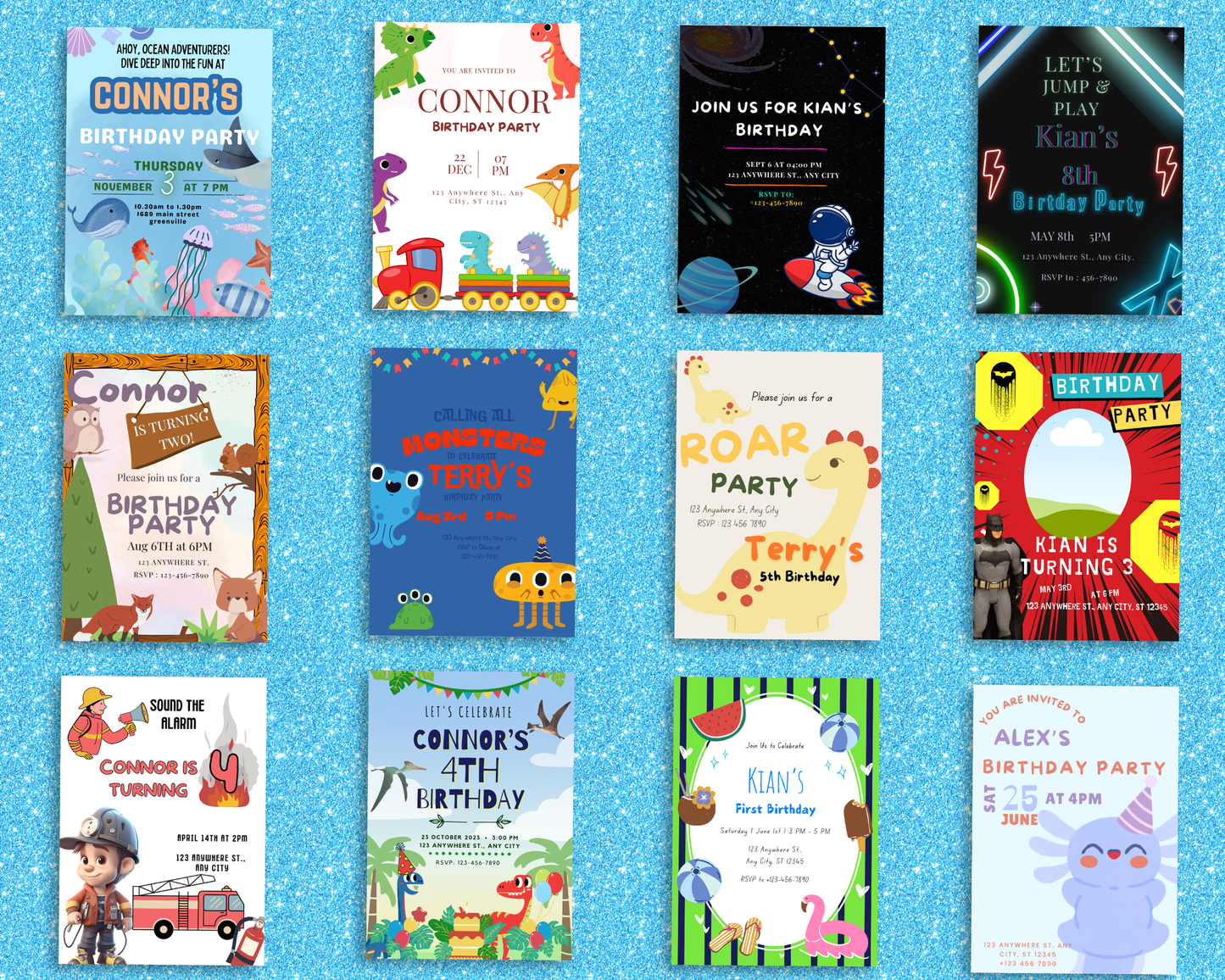 65 Pack of Boy Birthday Invitations