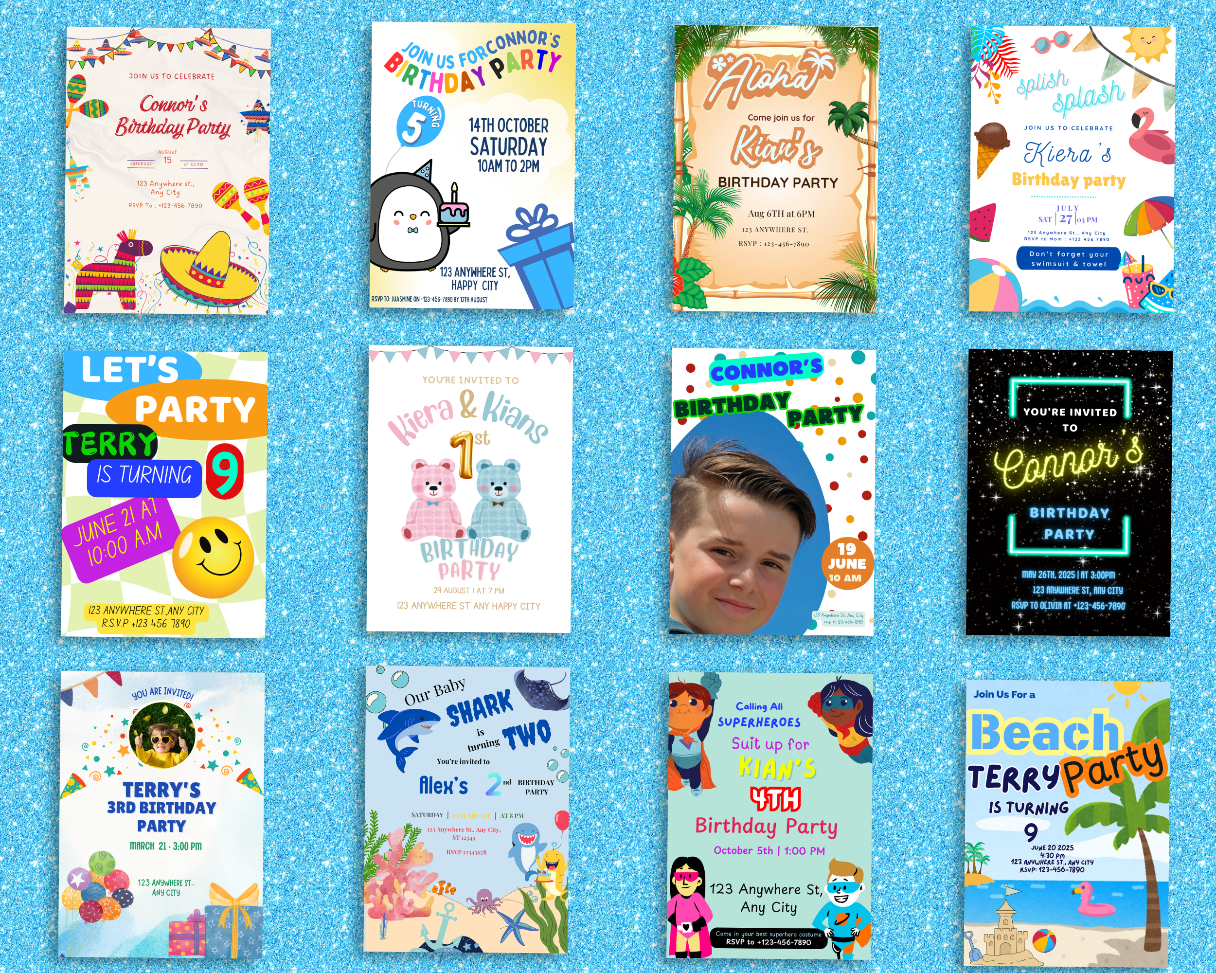 65 Pack of Boy Birthday Invitations