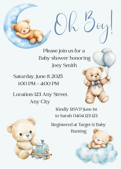 Editable 20 Pack of Baby Shower Invitations
