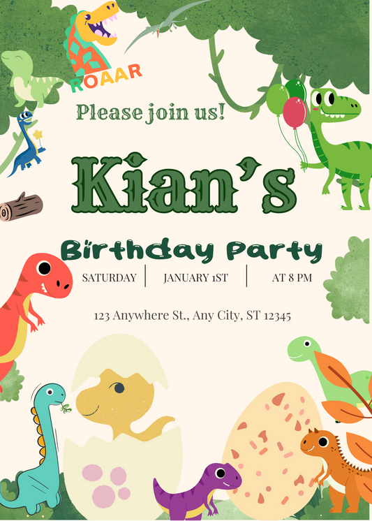 Editable "Dinosaurs" Birthday Invitation