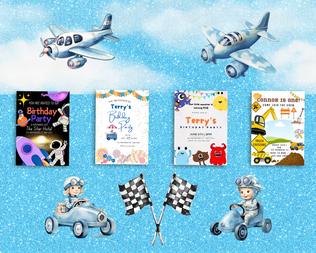 65 Pack of Boy Birthday Invitations