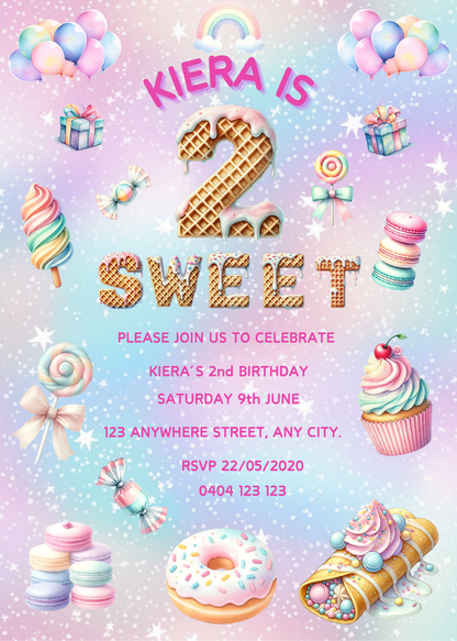 Editable "Two Sweet" Birthday Invitation