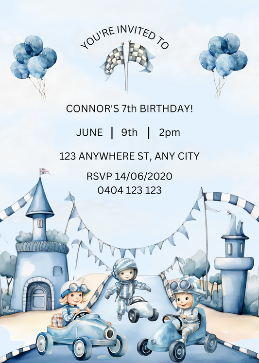 Editable Car Racetrack Birthday Invitation