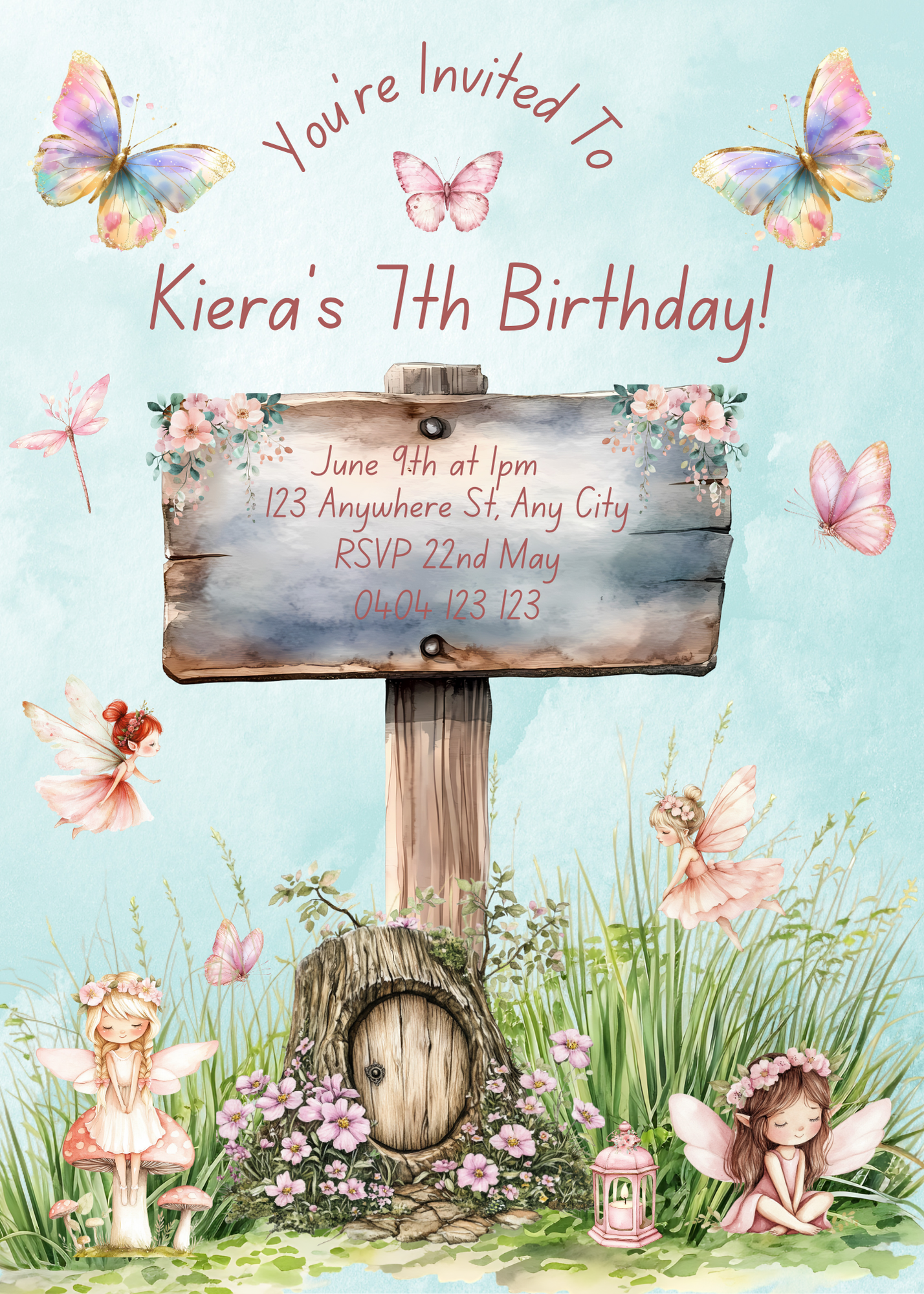 Editable Fairy Sign Birthday Invitation