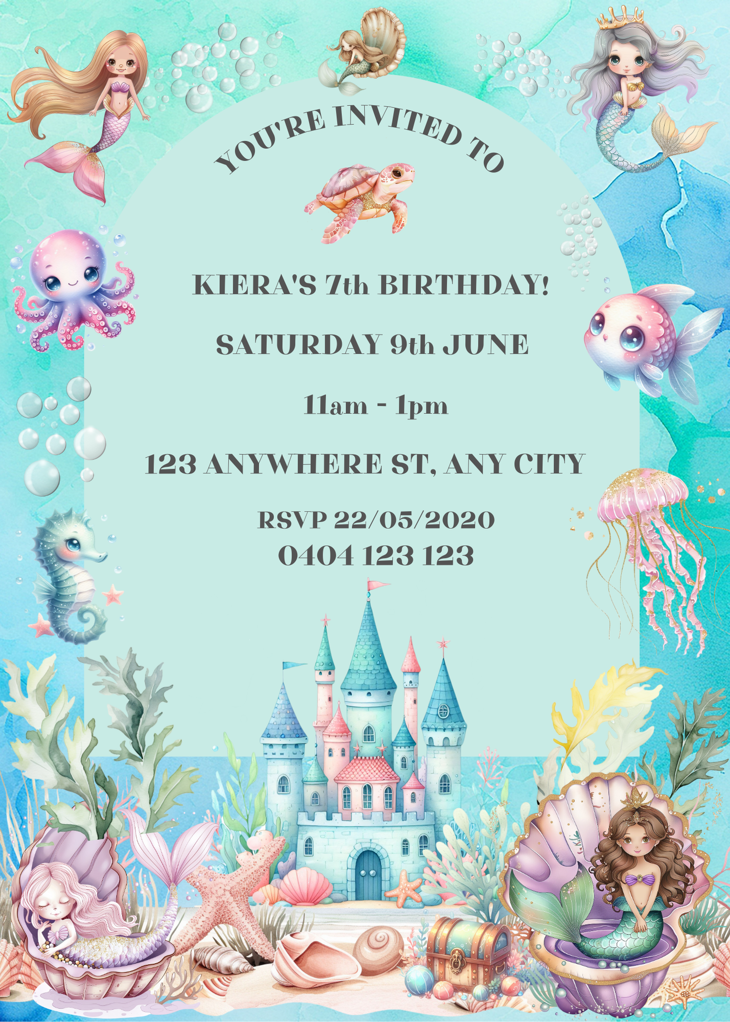 Editable Enchanting Mermaid Birthday Invitation