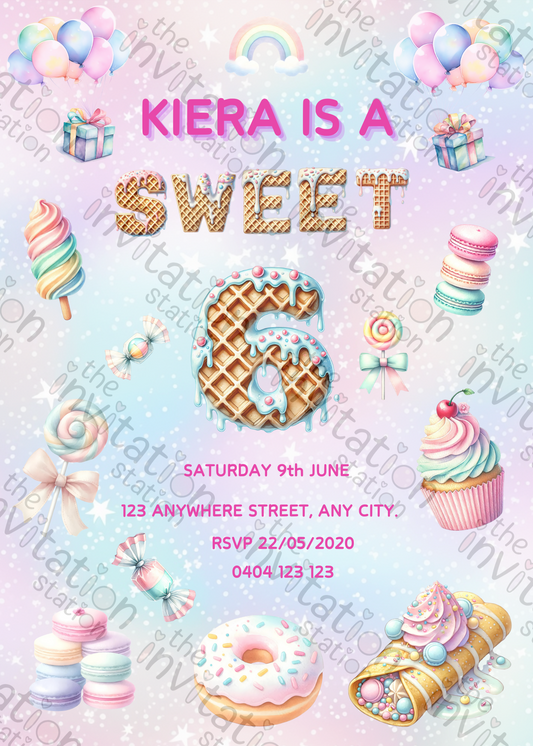 Editable "Sweet 6" Birthday Invitation