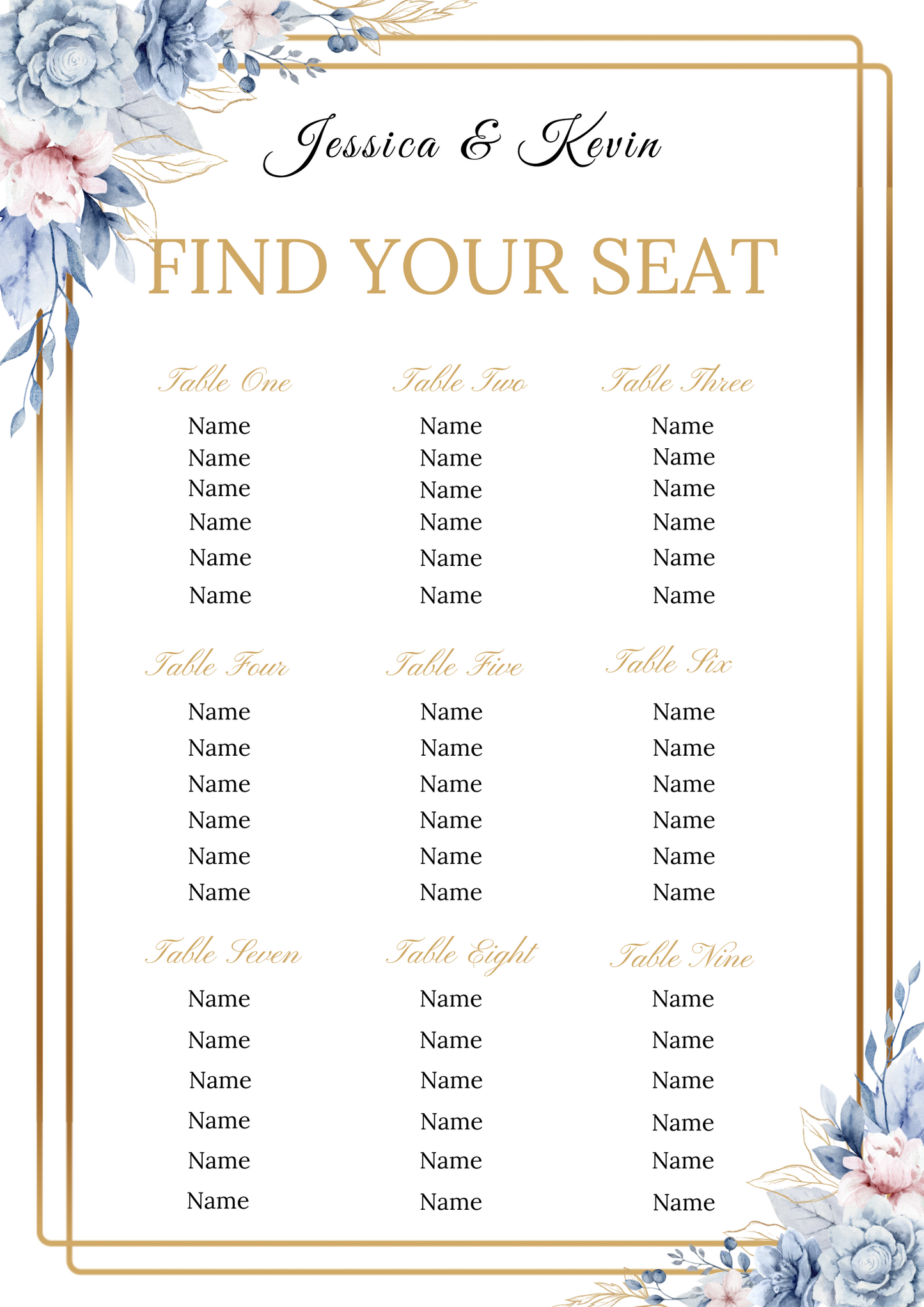 Editable Blue & Gold Floral Wedding Package