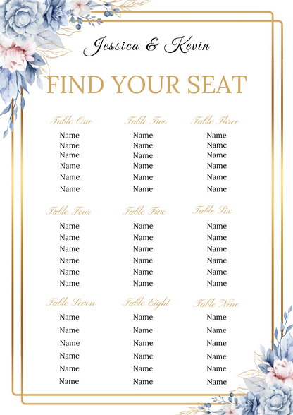 Editable Blue & Gold Floral Wedding Package