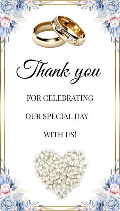 Editable Blue & Gold Floral Wedding Invitation, Details & RSVP Package