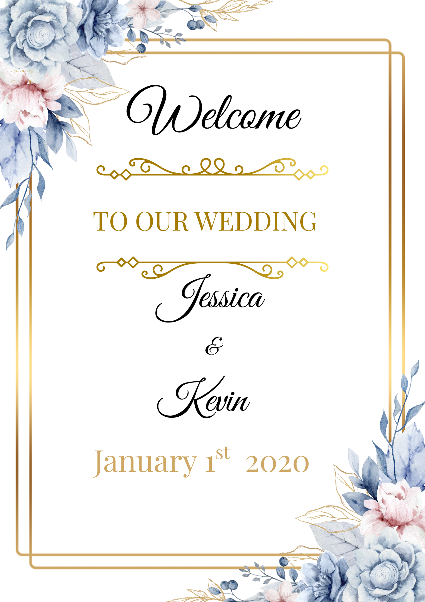 Editable Blue & Gold Floral Wedding Package