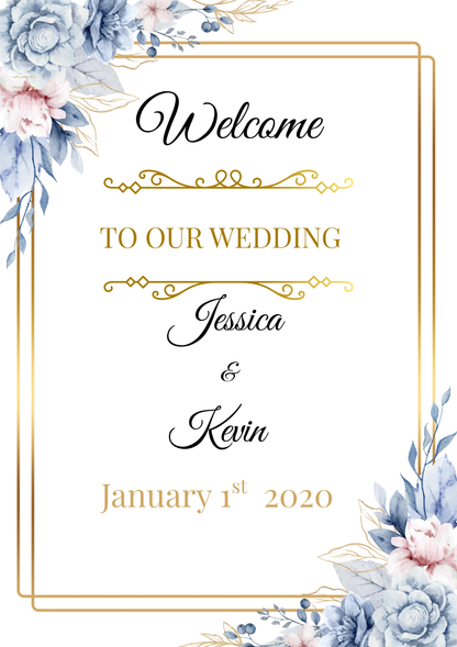 Editable Blue & Gold Floral Wedding Package