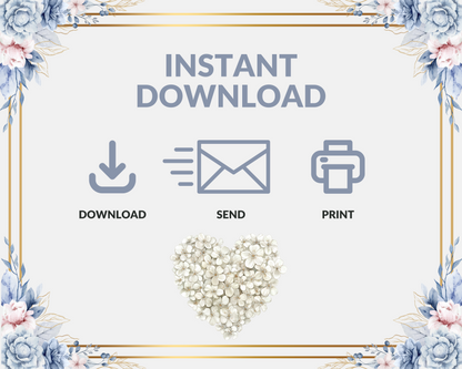 Editable Blue & Gold Floral Wedding Invitation, Details & RSVP Package