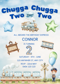 Editable Blue "Chugga Chugga Two Two" Train Birthday Invitation