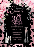 Editable Pink Cheetah Print & Rose 30th Birthday Invitation