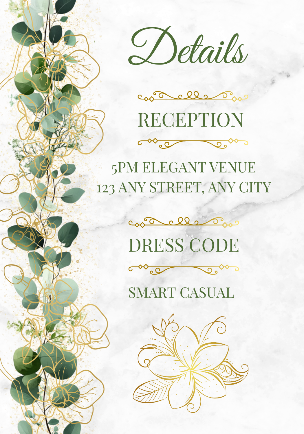 Editable Eucalyptus & Gold Floral Wedding Package Invitation, Details Card, RSVP, Thank You Tag