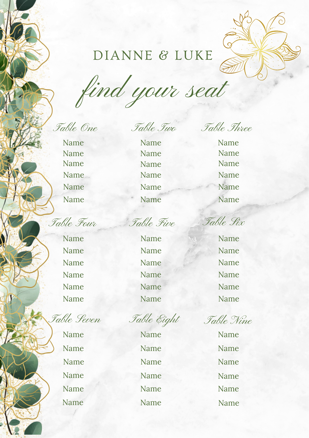 Editable Eucalyptus & Gold Floral Wedding Package