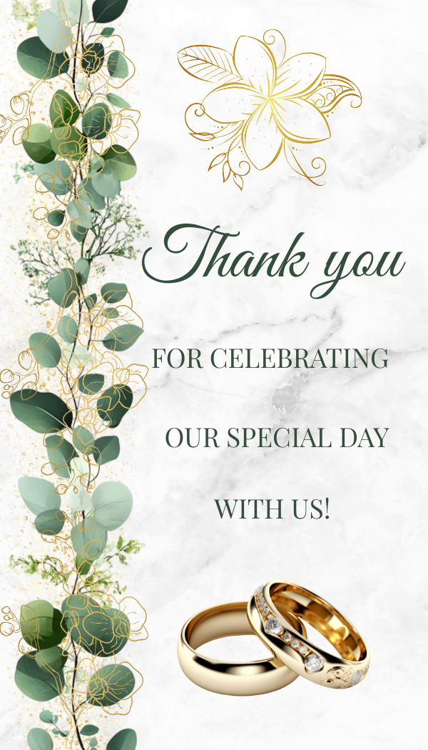 Editable Eucalyptus & Gold Floral Wedding Package Invitation, Details Card, RSVP, Thank You Tag