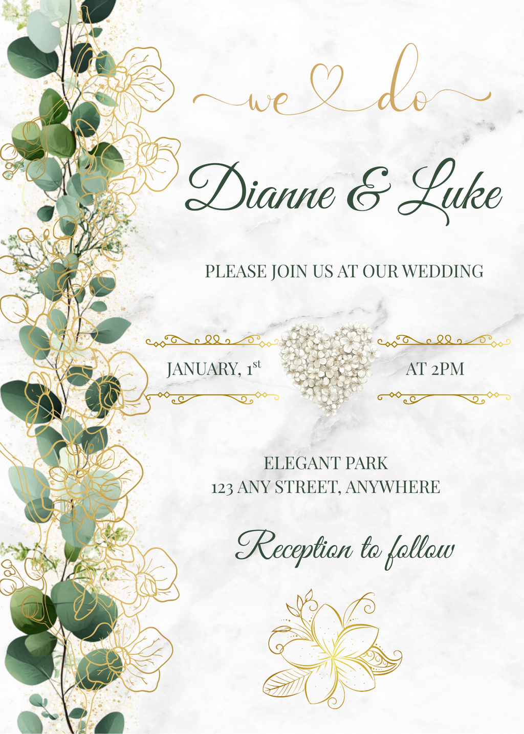 Editable Eucalyptus & Gold Floral Wedding Package
