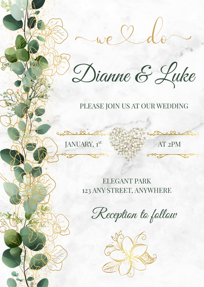 Editable Eucalyptus & Gold Floral Wedding Package