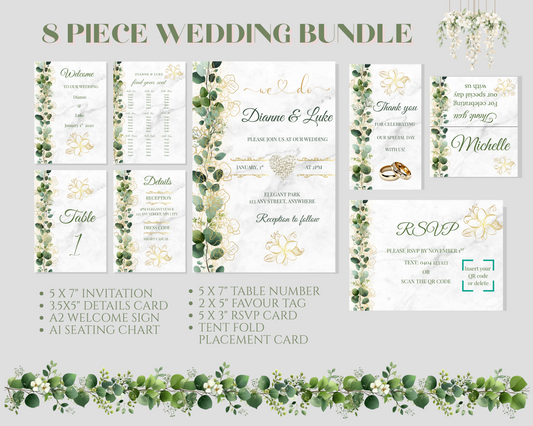 Editable Eucalyptus & Gold Floral Wedding Package
