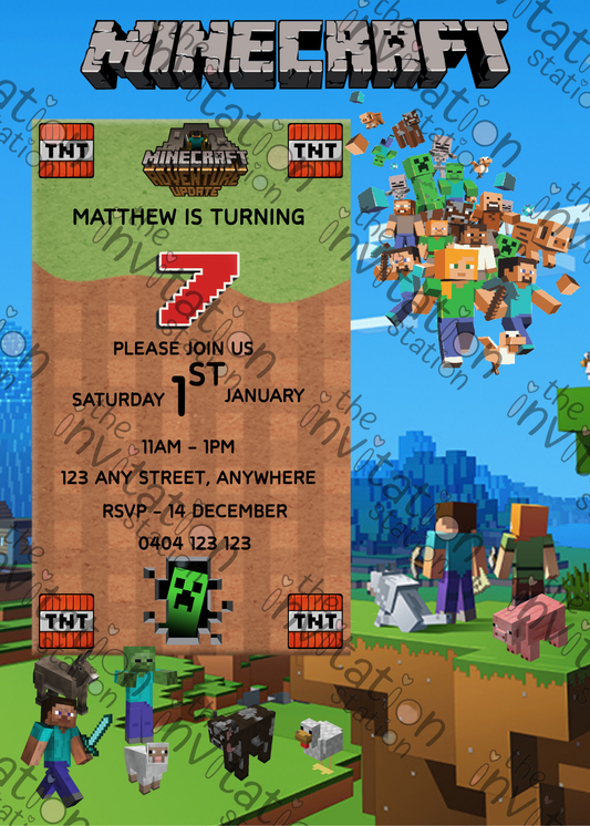 Editable Minecraft™ Birthday Invitation