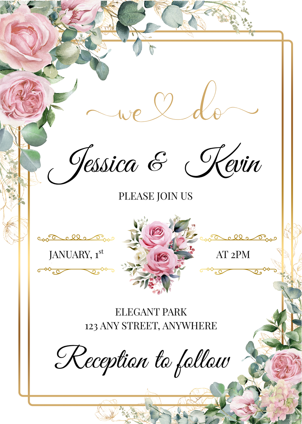 Editable Blush Floral & Gold 8 Piece Wedding Bundle