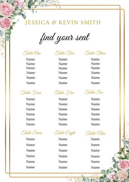 Editable Blush Floral & Gold 8 Piece Wedding Bundle