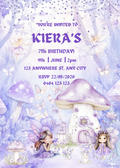 Editable Purple Fairy & Mushroom Birthday Invitation