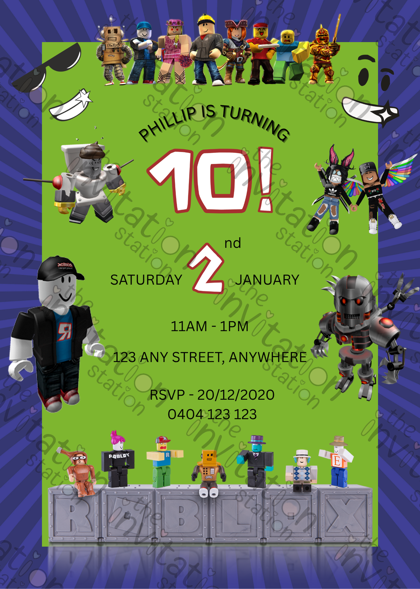Editable Robolox Birthday Invitation