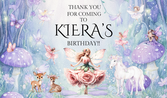 Editable Rose Birthday Fairy Invitation, Bonus Free Gift Tag