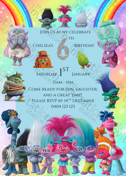 Editable Rainbow-licious Trolls Birthday Invitation™