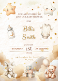 Editable Animals On Clouds Baby Shower Invitation
