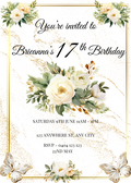 Editable Digital White Rose & Butterfly Birthday Invitation