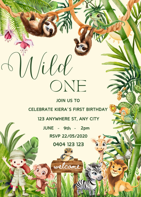 She's A Wild One! Editable Birthday Invitation