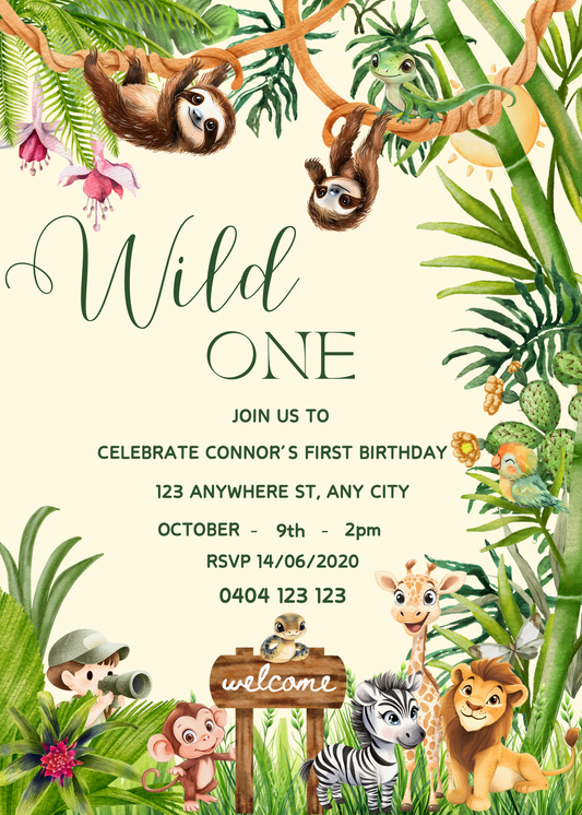 He's A Wild One! Editable Birthday Invitation